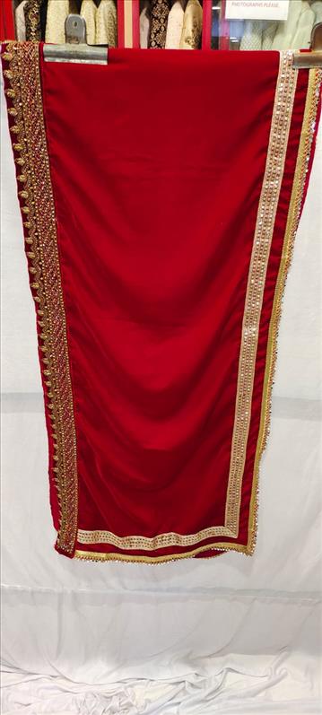 2941 RED VELVET GOLDEN WORK BORDER-N105 SHAWL K B Dresswala