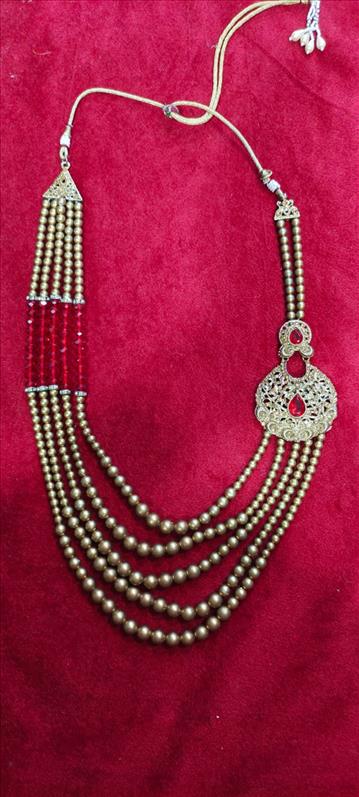 2951 GOLDEN RED MOTI SIDE BROUCH 5 SHER MALA-N3 MALA K B Dresswala