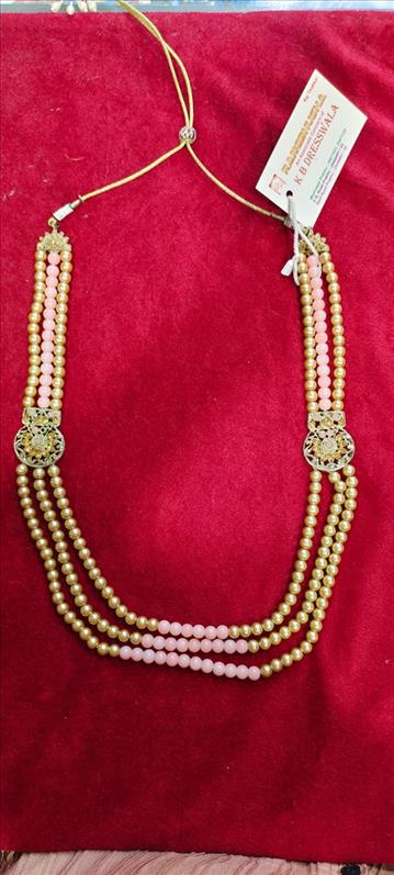 2956 GOLDEN PINK MOTI DOUBLE BROCHE 3 SHER MALA-N8 MALA K B Dresswala