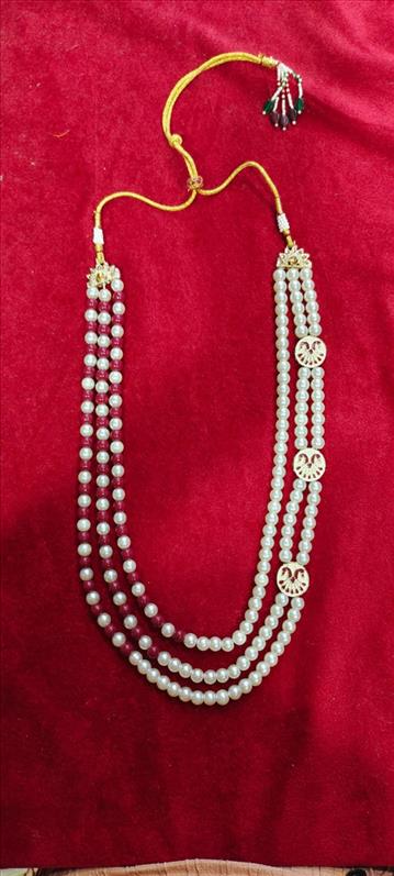 2960 WHITE MARRON MOTI  3 BROCHE 3 SHER MALA-N12 MALA K B Dresswala