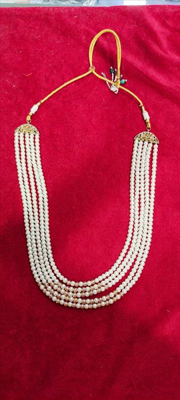 2963 WHITE RED MOTI 3 BROCHE 3 SHER  MALA -N15 SHAWL K B Dresswala