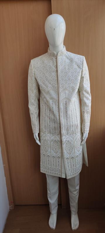 8161 - 15948 NEW HEAVY DIMOND WORK WHITE SHERWANI  INDOWESTERN SHERWANI K B Dresswala
