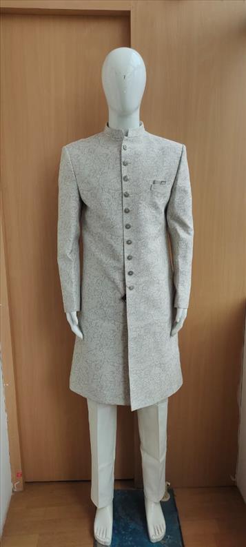 8188 - 2044 NEW WHITE KERI PRINT SHERWANI INDOWESTERN SHERWANI K B Dresswala