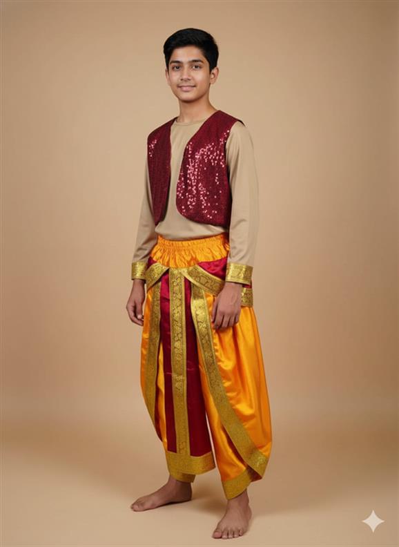 8197 RED SQUENCES KOTY CREAM TSHIRT YELLOW RED DHOTI Western Dance K B Dresswala